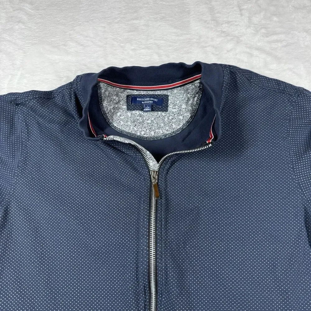 Britches Sport By Wanted Jacket Mens L Bomber Birdseye Full Zip Long Sleeve Blue